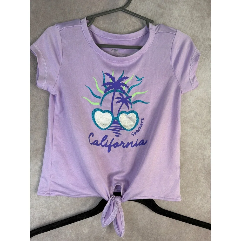 Skechers Short Set Girls 18M Purple California Palm Tree Tie Front Mesh 2PC